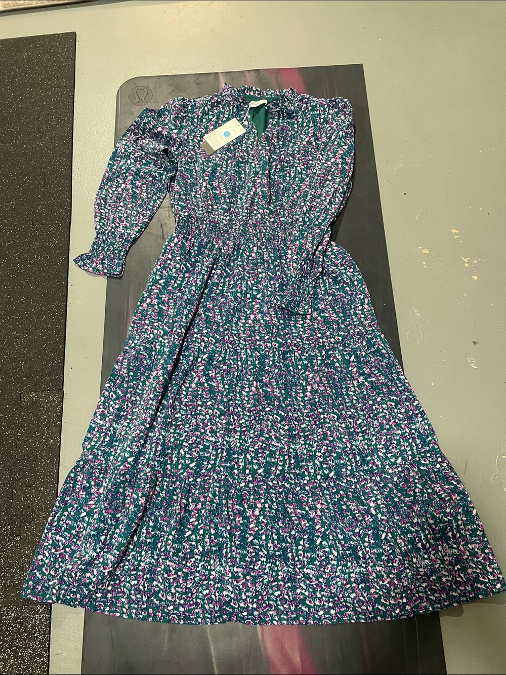 Floral Tiered Long-Sleeve Maxi Dress - Teal & Purple